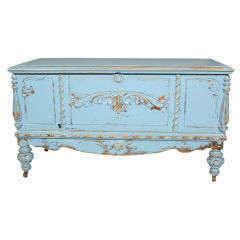 Antique Blue Painted French Linen Trunk