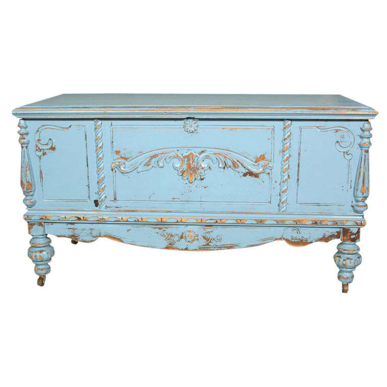 Blue Painted French Linen Trunk