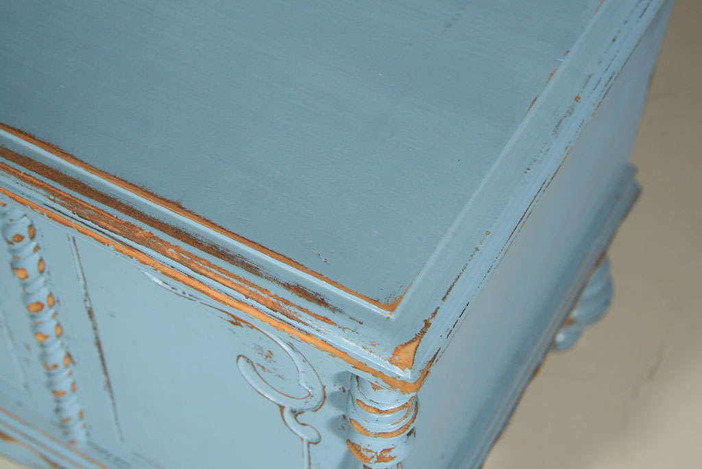 20th Century Blue Painted French Linen Trunk