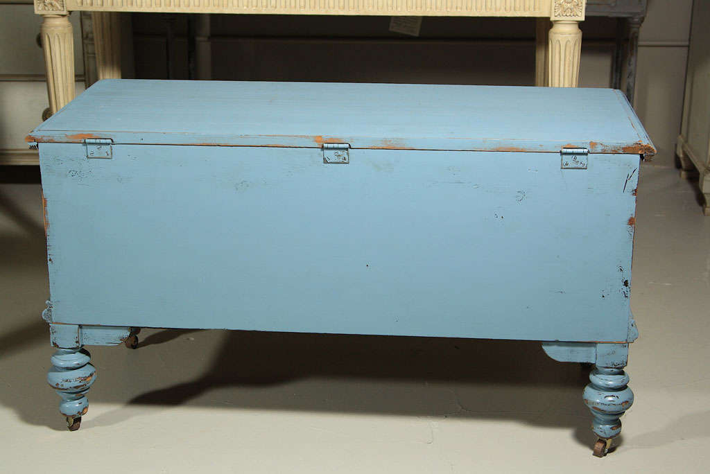 Blue Painted French Linen Trunk 4