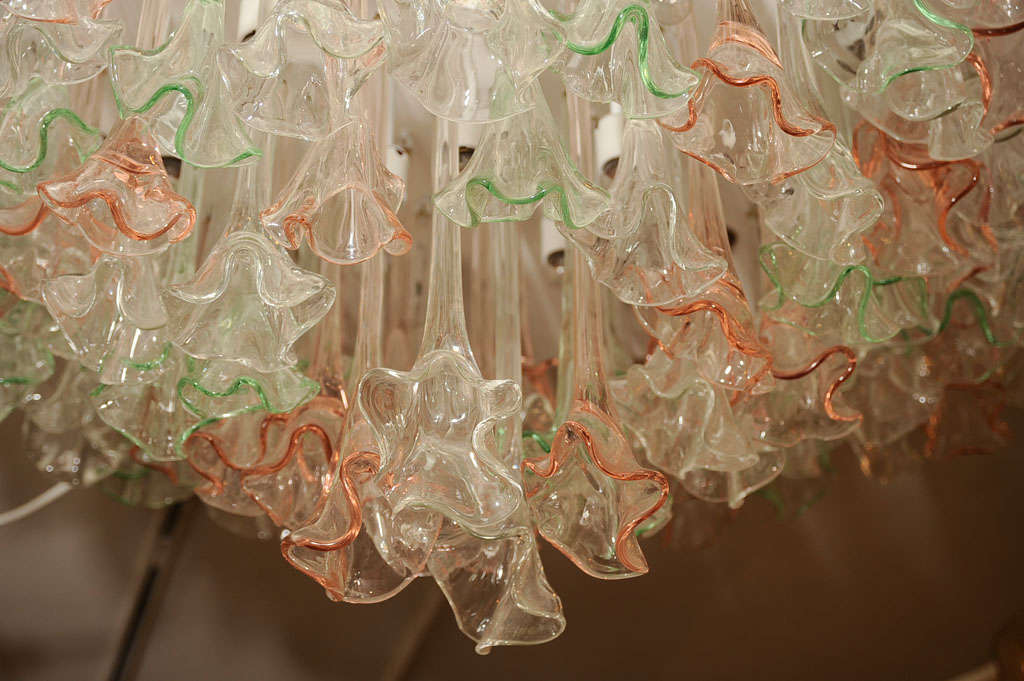 Large Flush Mount Ceiling Fixture with Colored Glass Flowers