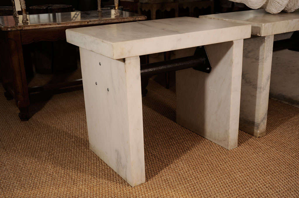 Pair of Thick Marble Slab Tables
