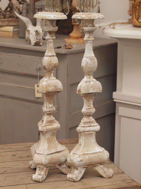 Pair of Italian Altar Candlesticks with Gesso
