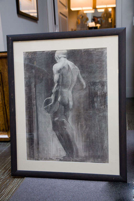 A Set of Two Male Nude Charcoal Drawings, Circa 1900