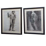 A Set of Two Male Nude Charcoal Drawings, Circa 1900