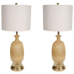 Pair of Cream and Gold Barovier Lamps