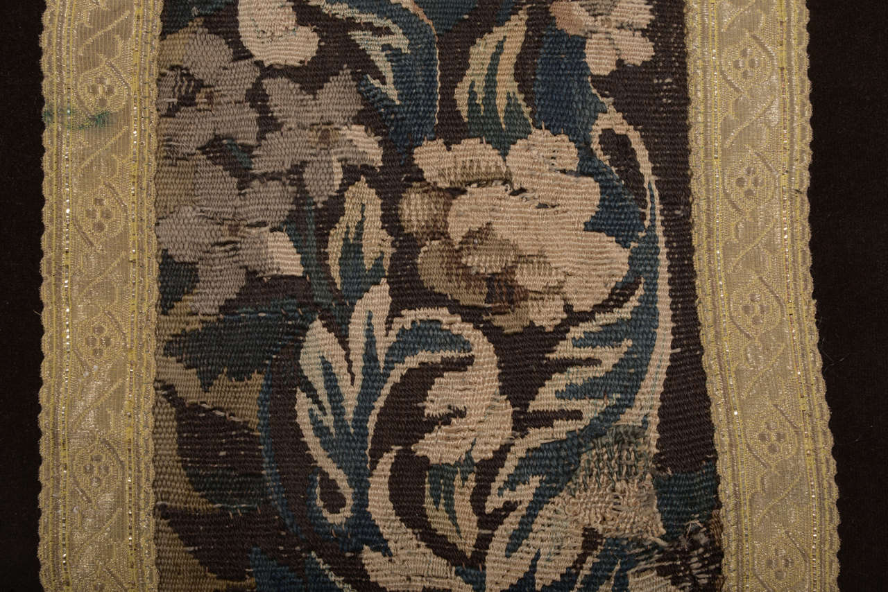 French 19th Century Tapestry and Ribbon on a Velvet Pillow
