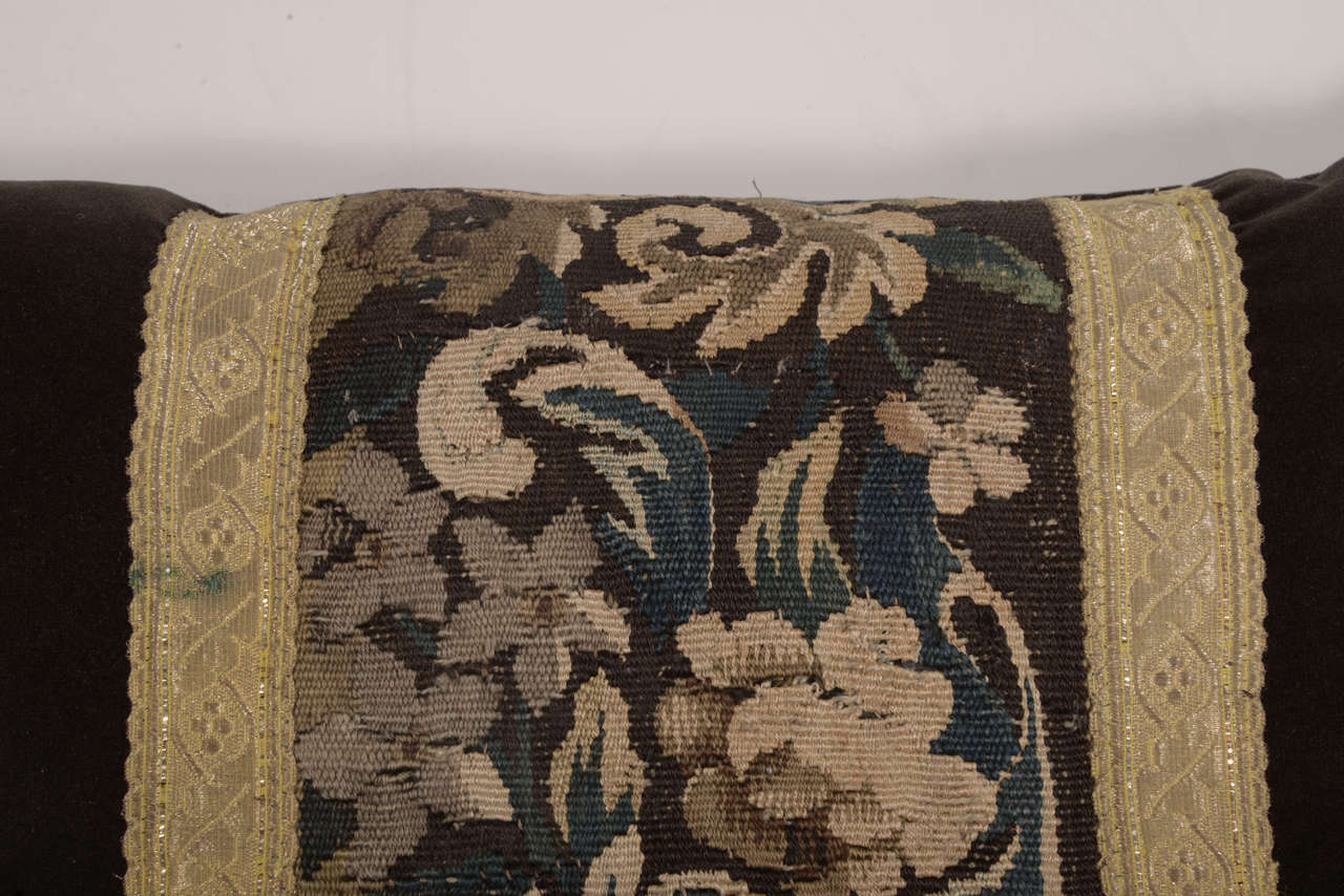 19th Century Tapestry and Ribbon on a Velvet Pillow In Excellent Condition In Houston, TX