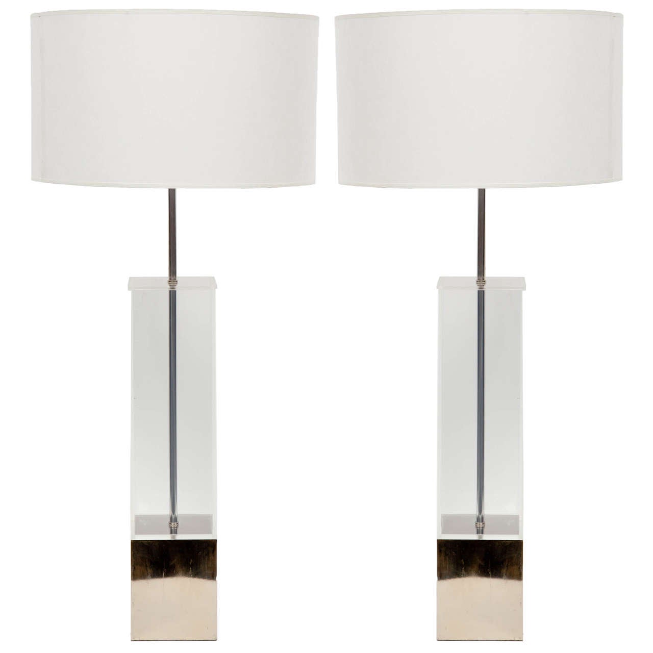 Pair of Lucite Table Lamps with Chrome Base by Laurel