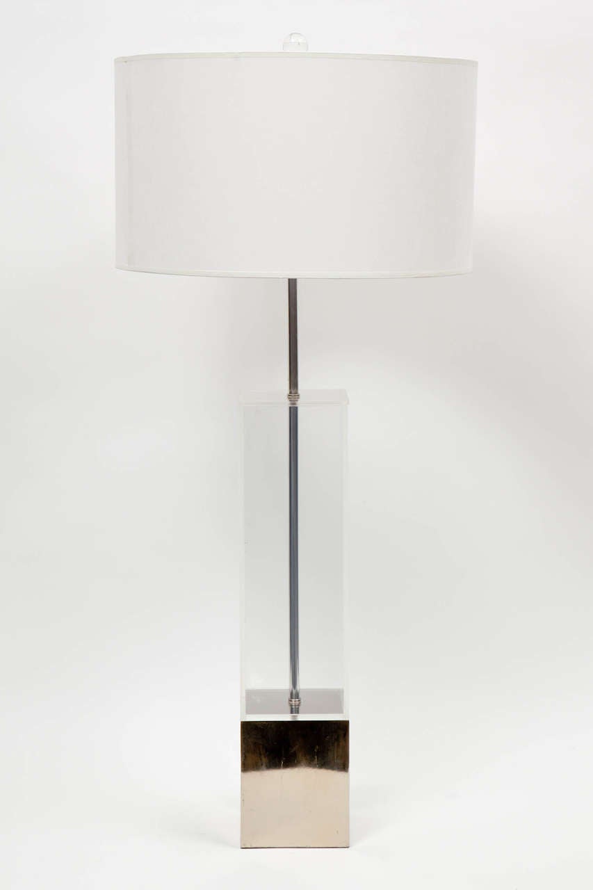 Pair of Lucite Table Lamps with Chrome Base by Laurel at 1stdibs
