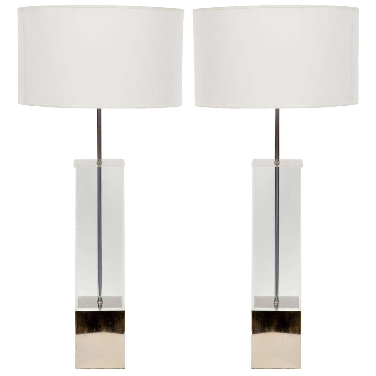 Pair of Lucite Table Lamps with Chrome Base by Laurel at 1stdibs