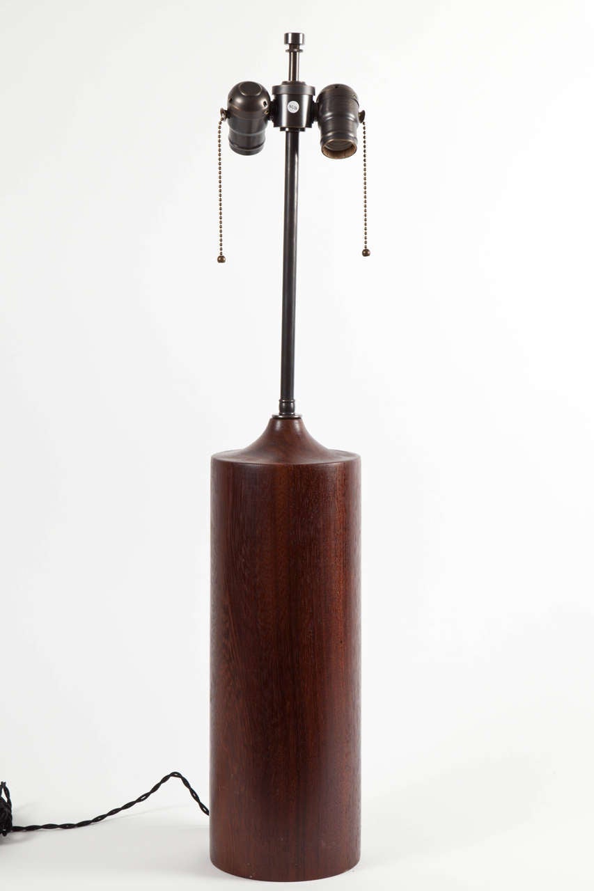 Mid-Century Modern Pair of Cylindrical Walnut Table Lamps