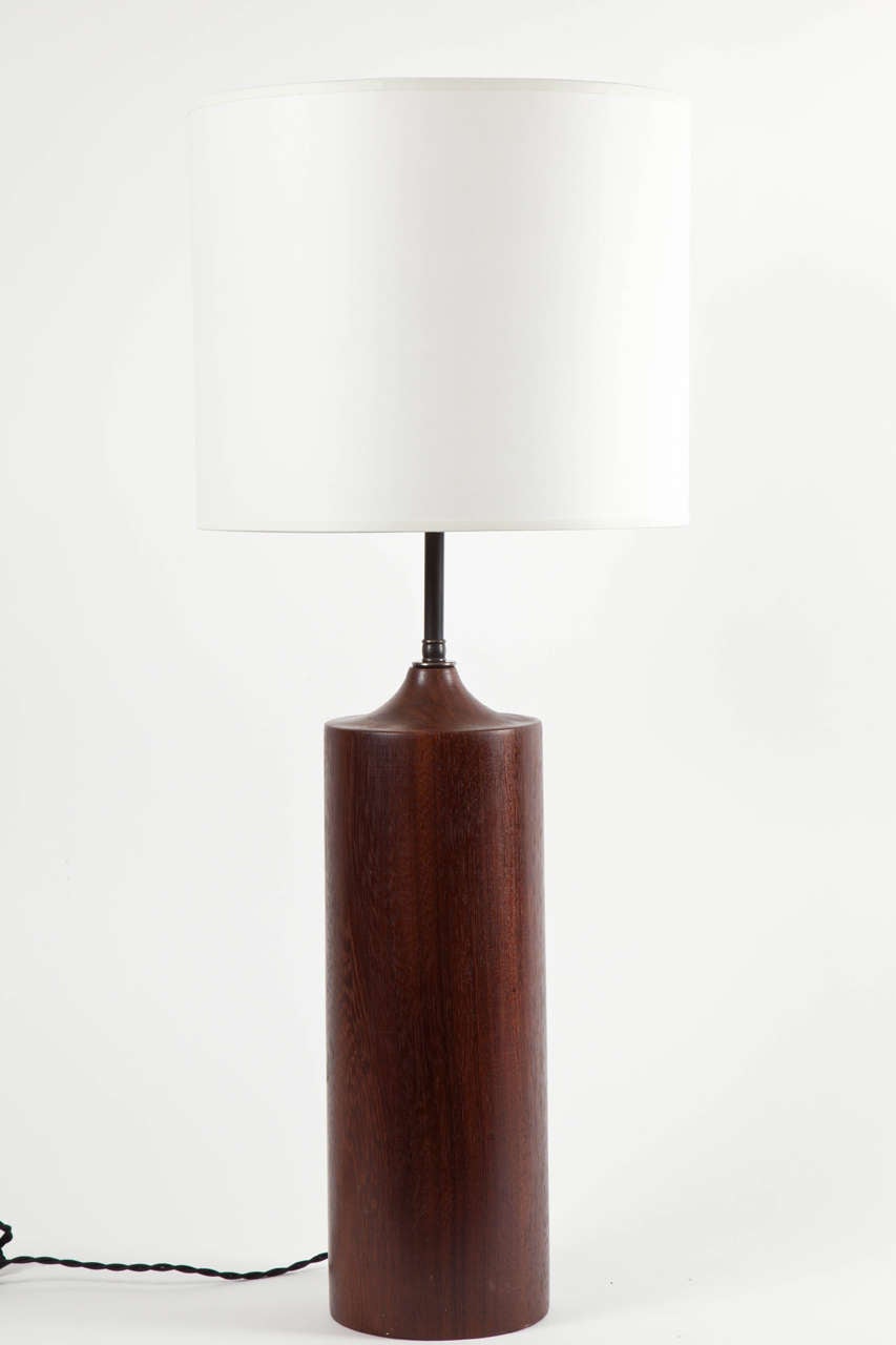 Mid-20th Century Pair of Cylindrical Walnut Table Lamps