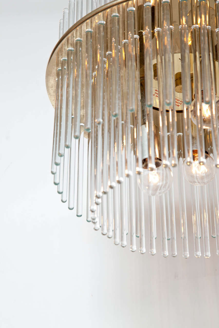 Glass Rod and Brass Chandelier by Lightolier at 1stDibs