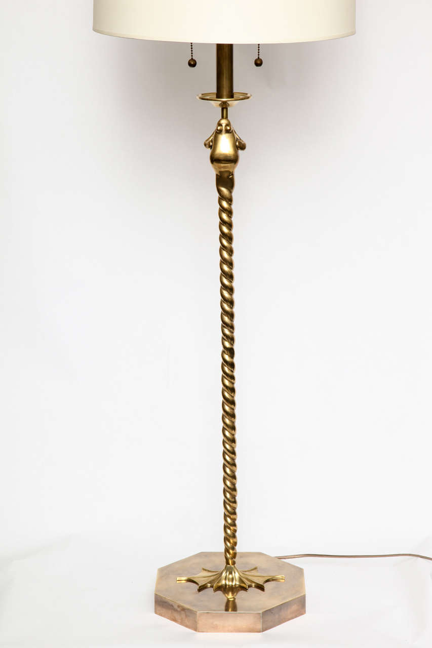 American Floor Lamp Art Moderne stylized frog brass 1940's For Sale