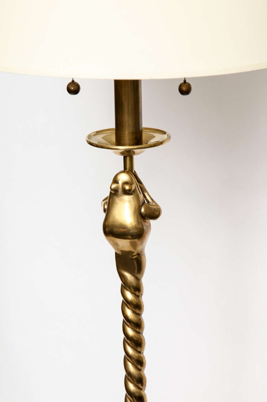 Polished Floor Lamp Art Moderne stylized frog brass 1940's For Sale