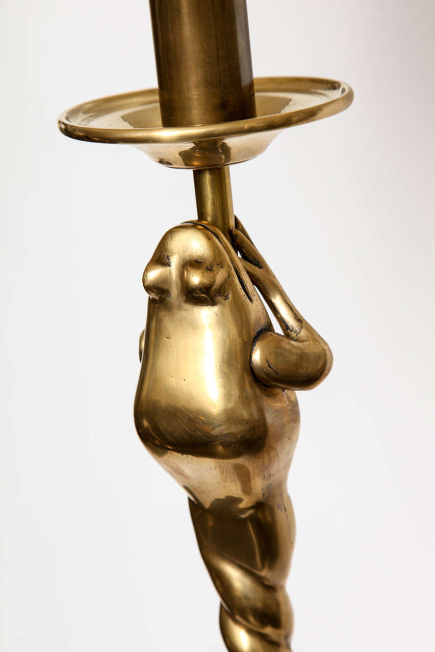 Art Deco Floor Lamp Art Moderne stylized frog brass 1940's For Sale