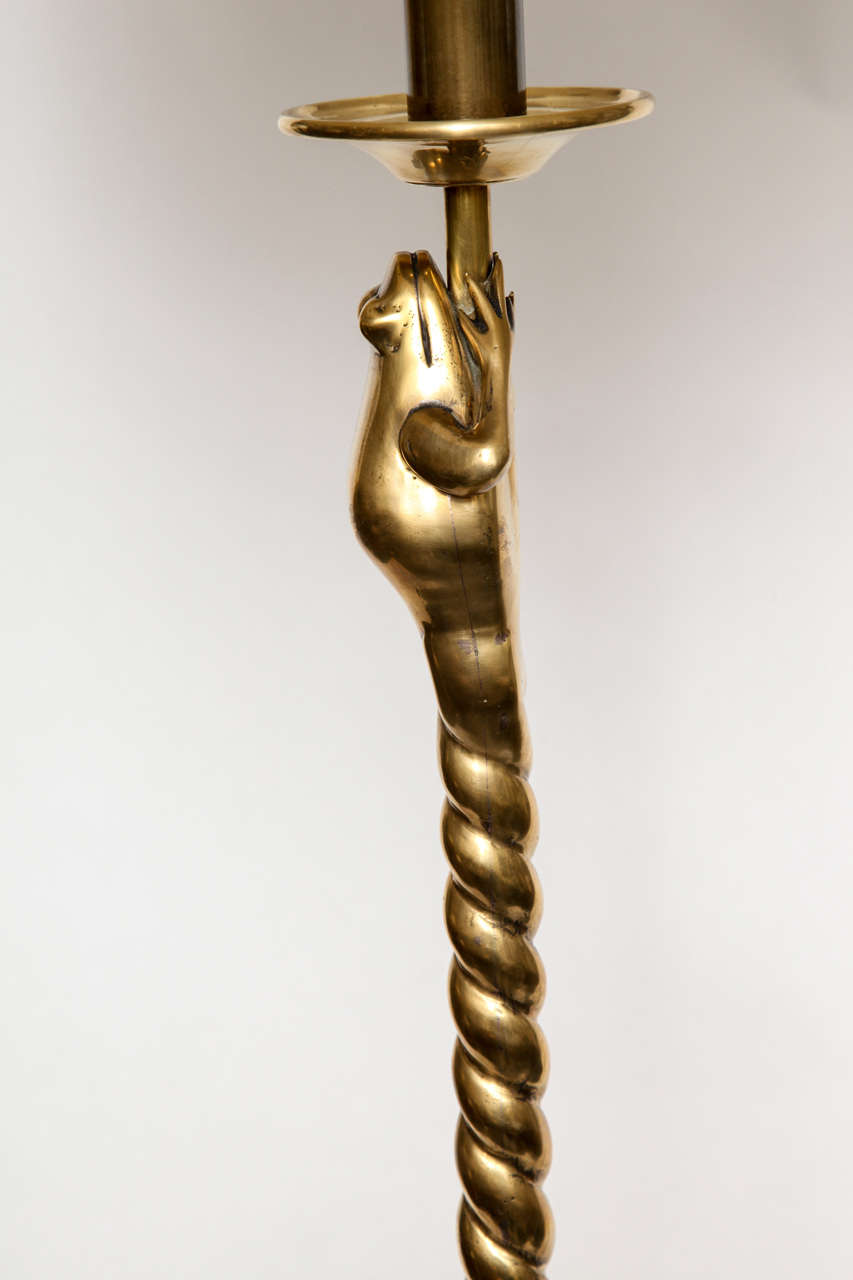 Floor Lamp Art Moderne stylized frog brass 1940's For Sale 1