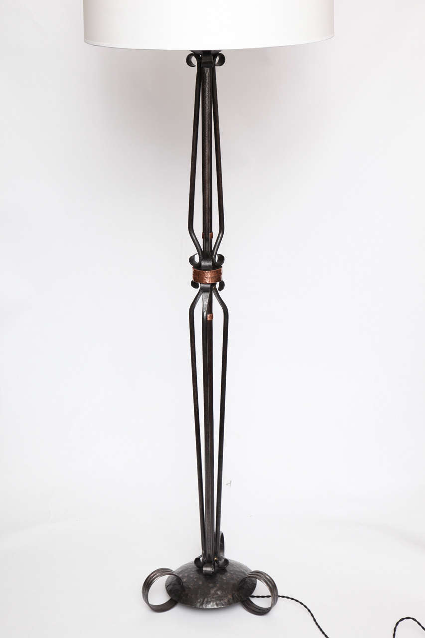 Hand-Crafted Floor Lamp Art Deco Wrought Iron, England, 1920s For Sale
