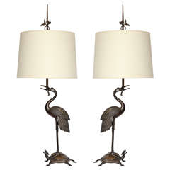 A Pair of 1920's Japanese bronze Table Lamps