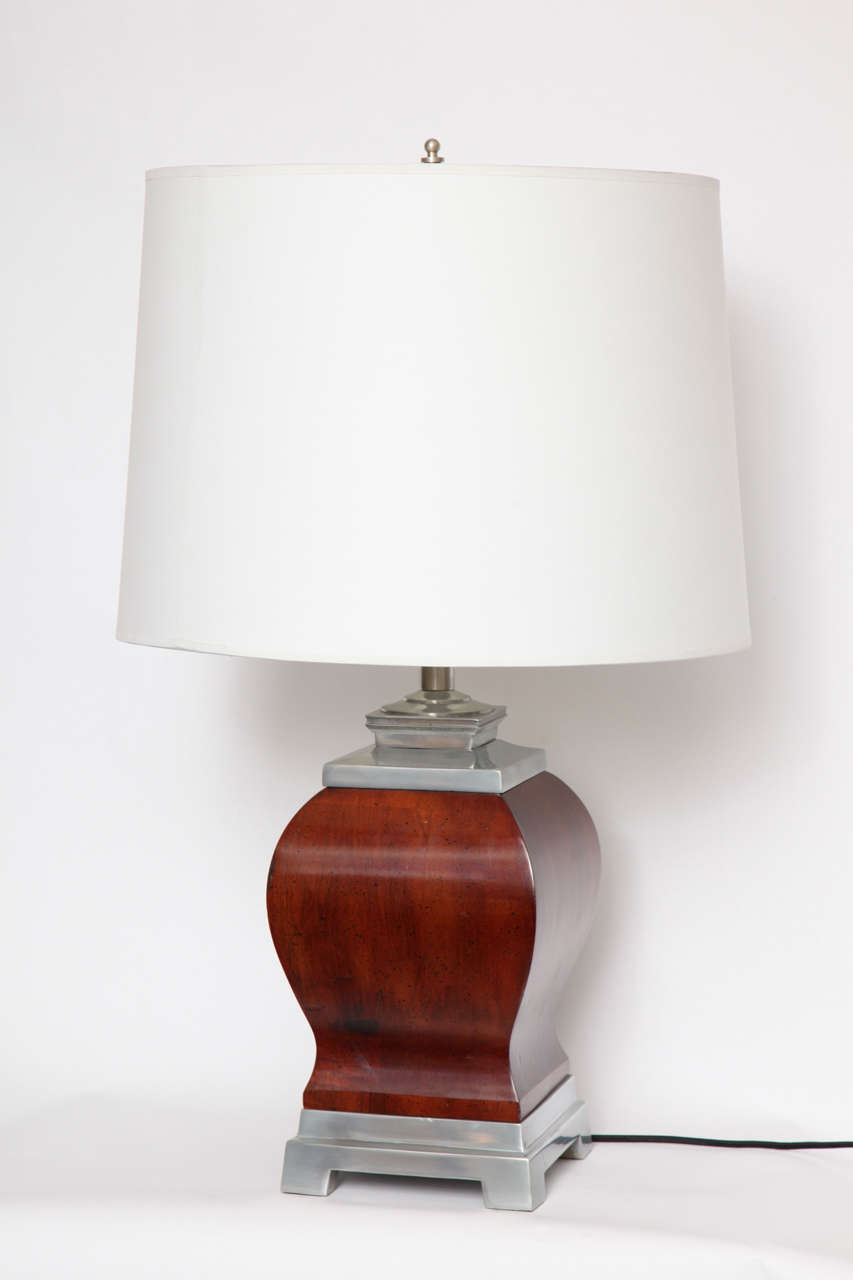 Mid-Century Modern  Table Lamps Pair Classical Modern lacquered wood and nickel 1940's For Sale