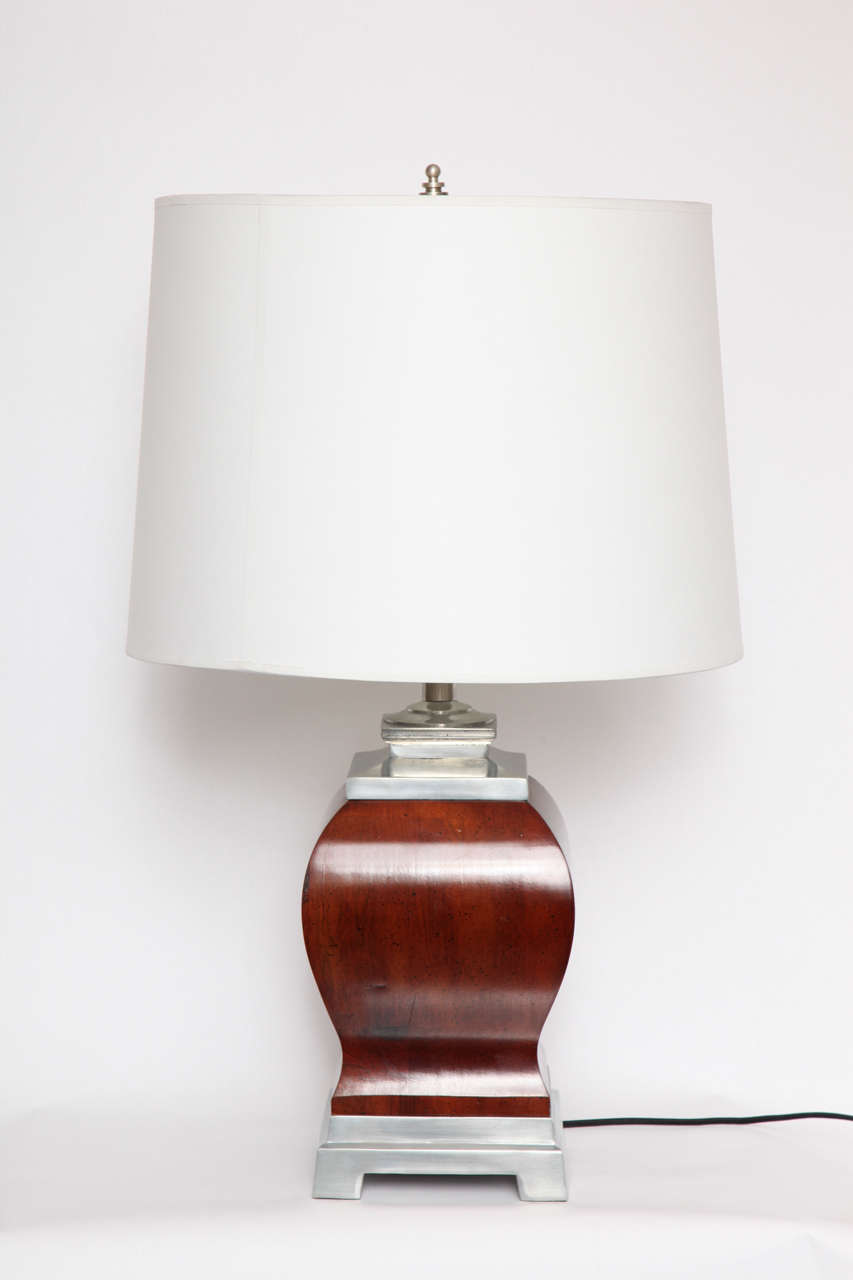 Mid-20th Century  Table Lamps Pair Classical Modern lacquered wood and nickel 1940's For Sale