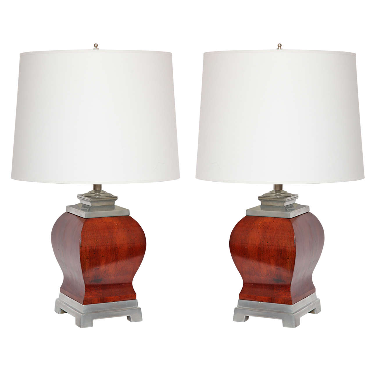  Table Lamps Pair Classical Modern lacquered wood and nickel 1940's For Sale
