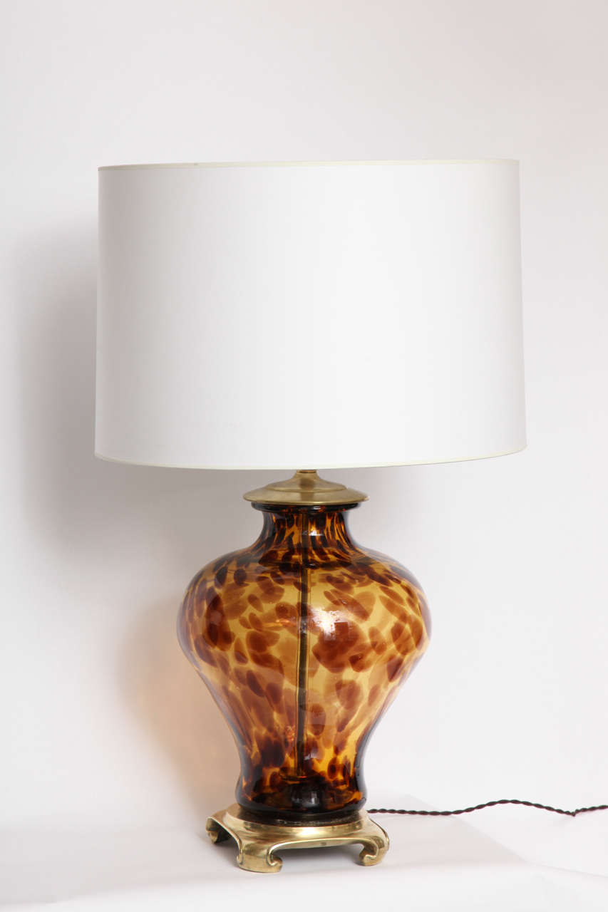 Mid-Century Modern A Pair of 1960's Italian Art Glass tortoise shell Table Lamps