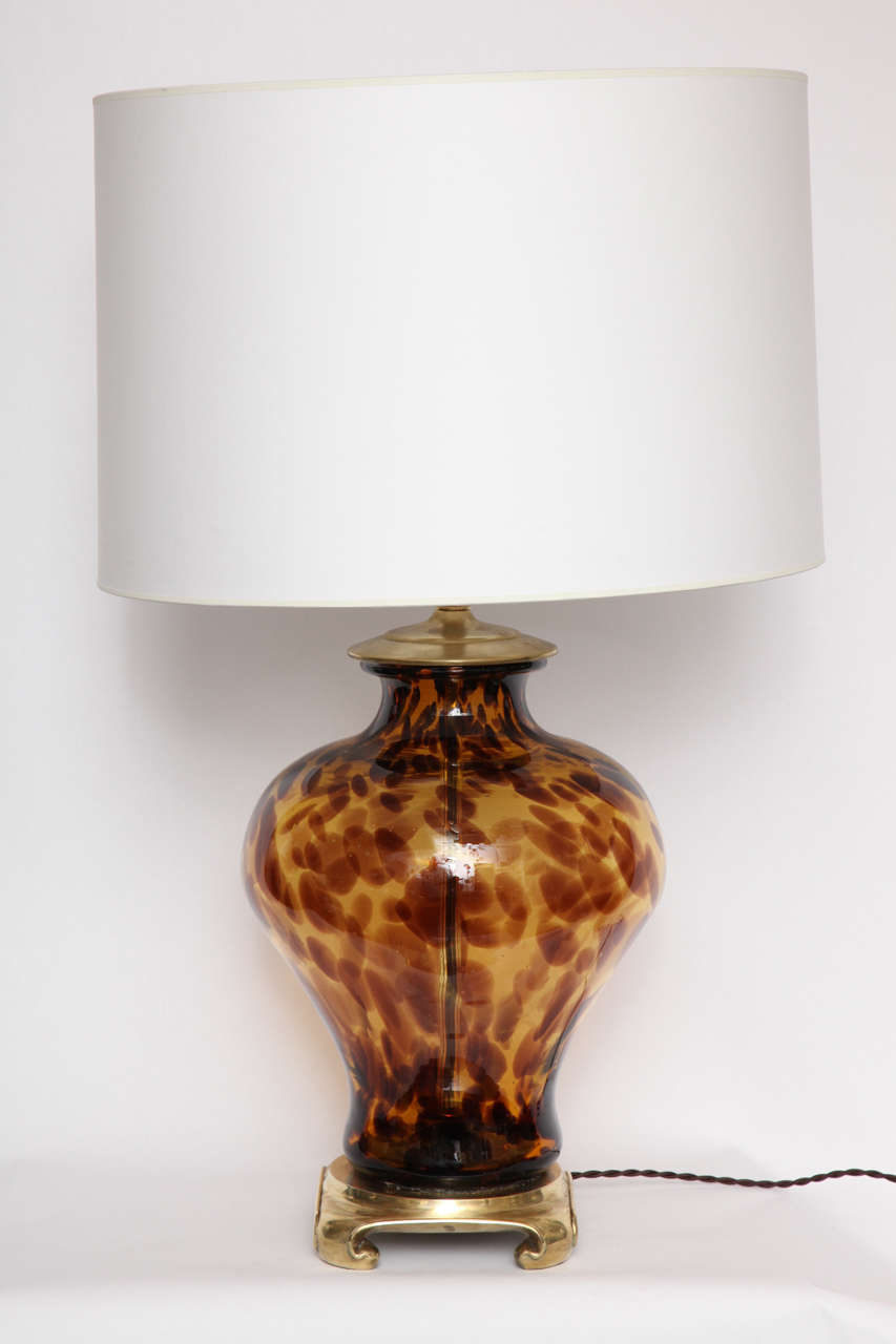 A Pair of 1960's Italian Art Glass tortoise shell Table Lamps In Excellent Condition In New York, NY