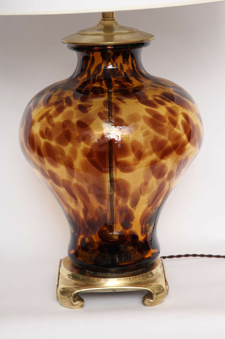 Mid-20th Century A Pair of 1960's Italian Art Glass tortoise shell Table Lamps