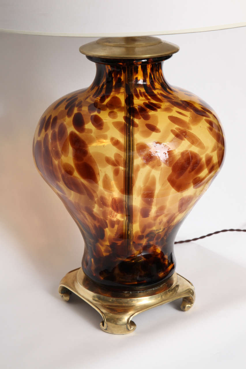 Parchment Paper A Pair of 1960's Italian Art Glass tortoise shell Table Lamps