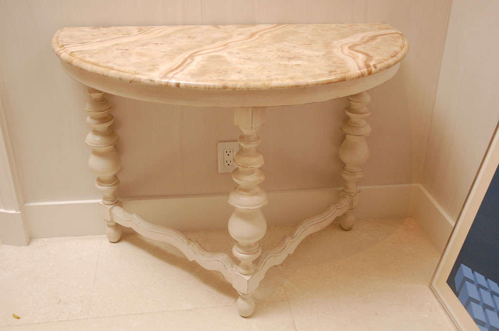 Pair of Faux Marble Top Demi Lune Tables 1