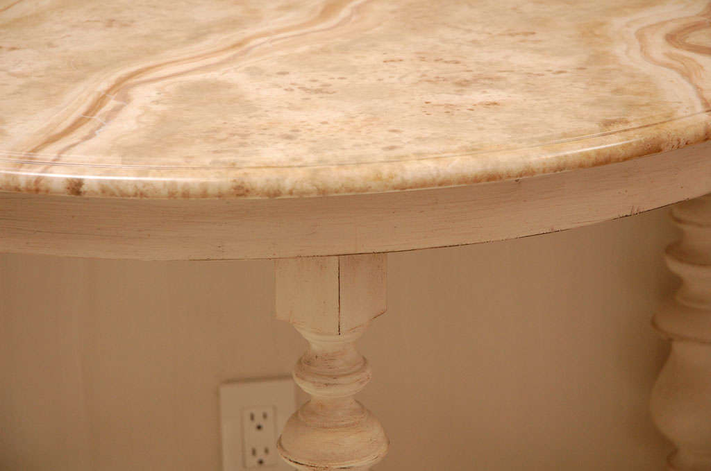 Pair of Faux Marble Top Demi Lune Tables 3
