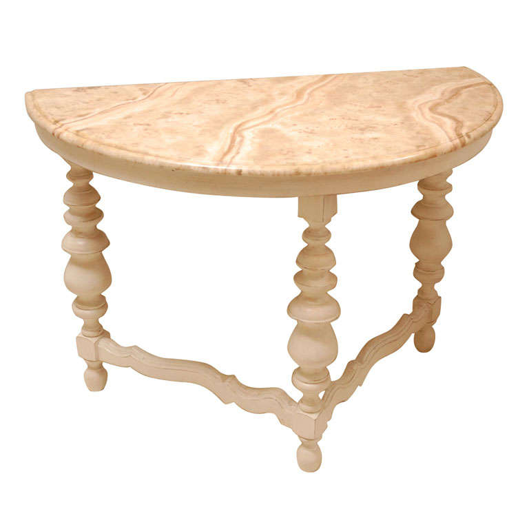 Pair of Faux Marble Top Demi Lune Tables