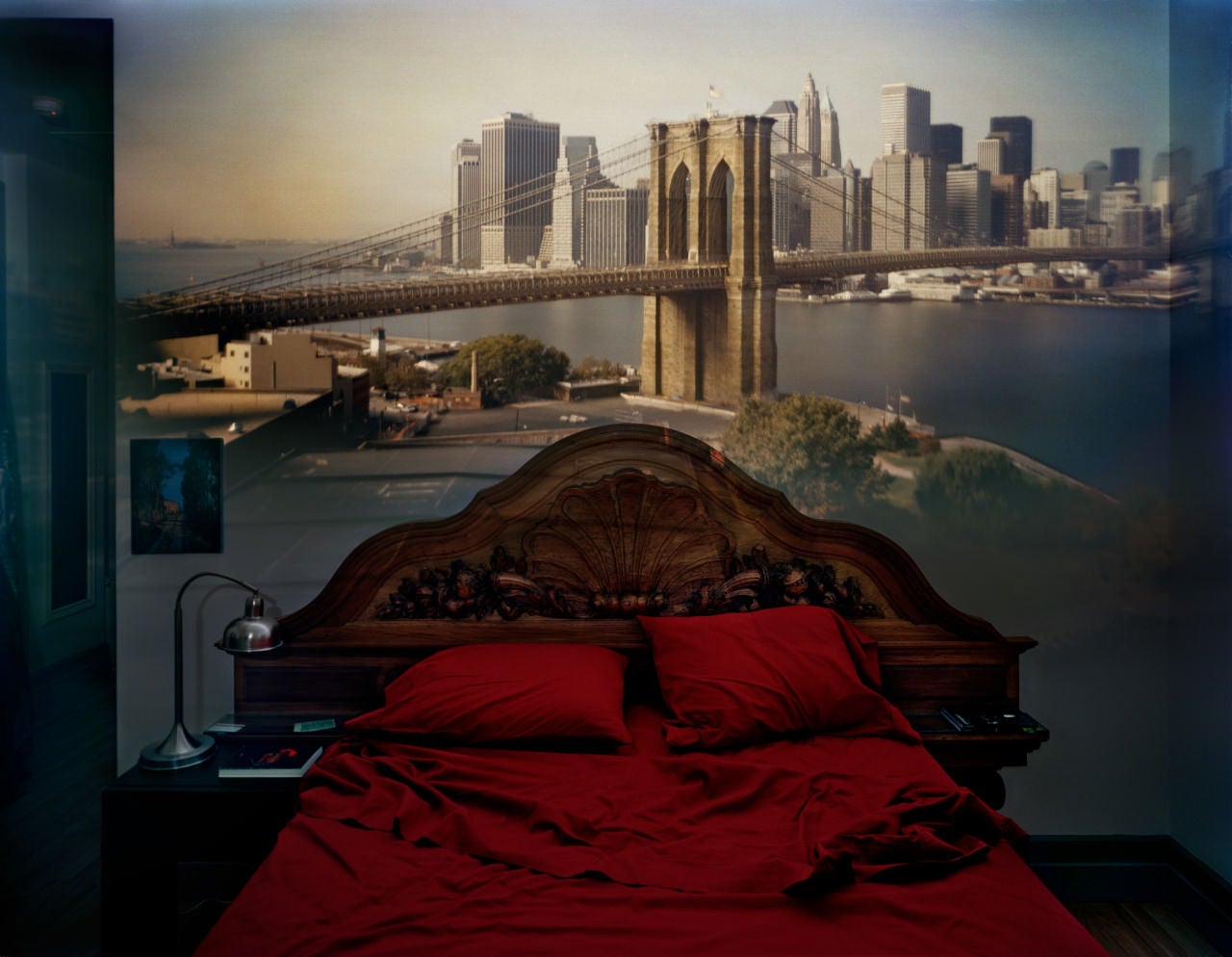 Abelardo Morell Color Photograph - Camera Obscura:View of the Brooklyn Bridge in Bedroom, 2009