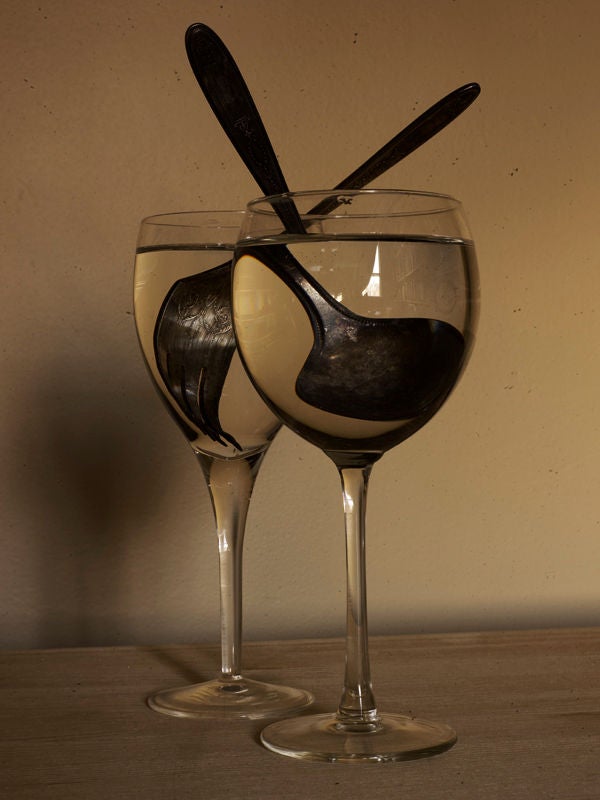 Abelardo Morell Still-Life Photograph - Fork and Spoon in Wine Glasses