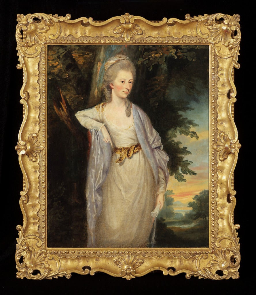 Thomas Hickey Landscape Painting - Portrait of a Lady standing in a landscape (One of a Pair)