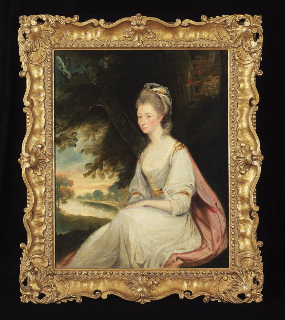 Portrait of a Lady standing in a landscape (One of a Pair) - Painting by Thomas Hickey