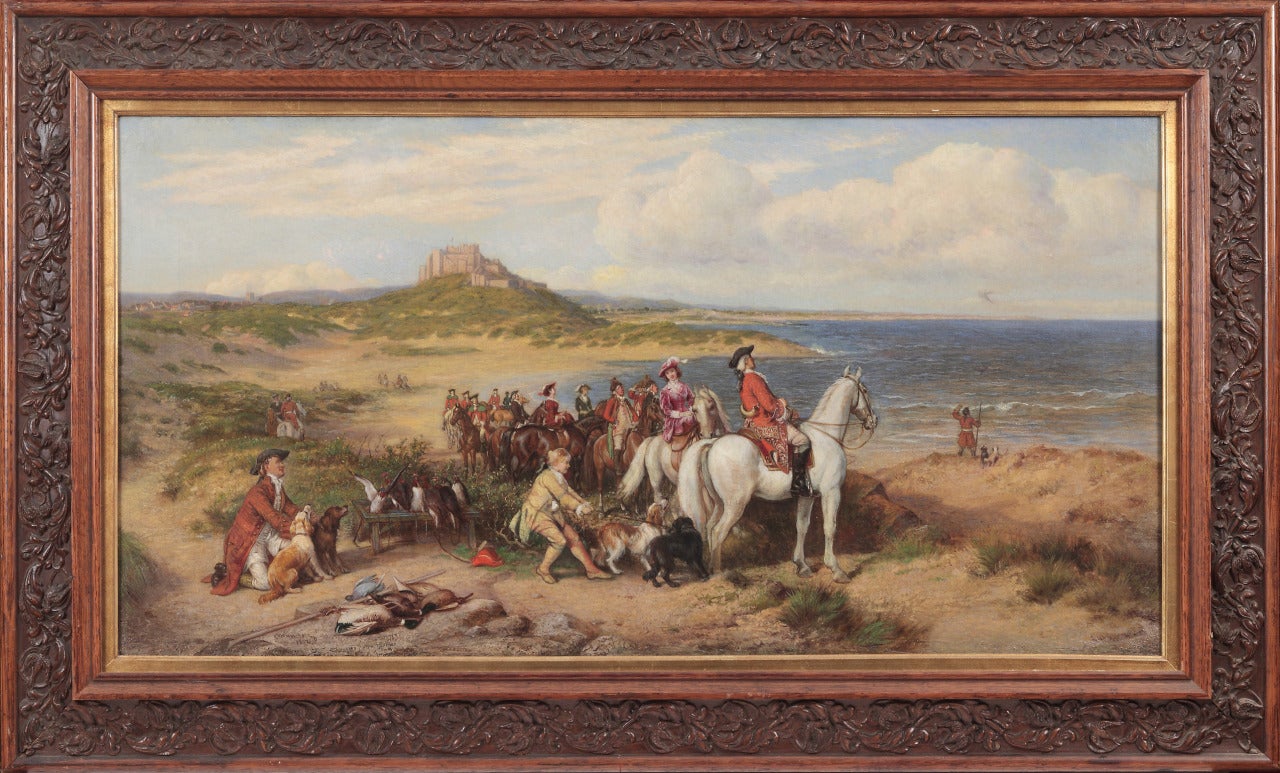 Henry Hetherington Emmerson Animal Painting - An Elegant Hunting Party Near Conway Castle