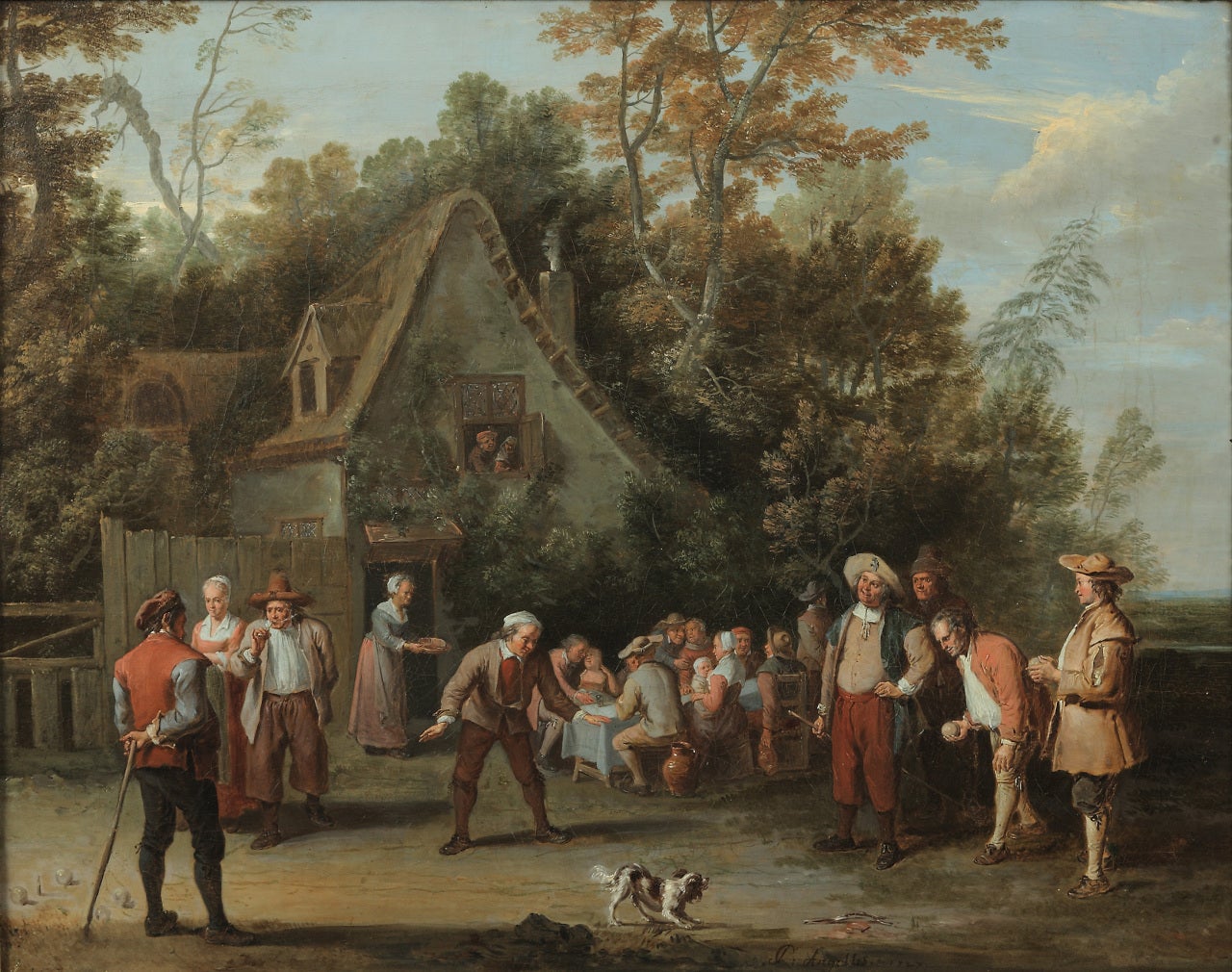 The Game of Bowls (one of a pair) - Painting by Pieter Angillis
