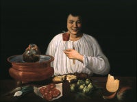Antique A Smiling Man at a Table Spread with a Feast (Still Life)