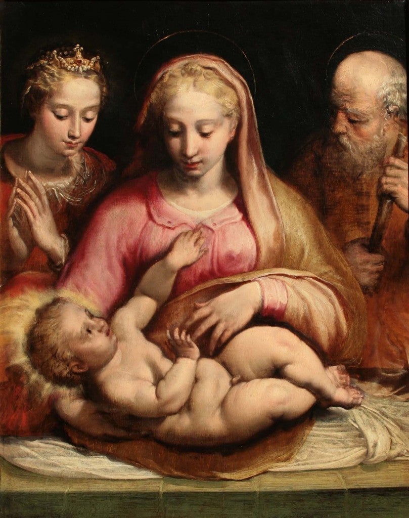 Der 1512 in Bologna geborene Prospero Fontana begann seine Ausbildung in der Werkstatt von Innocenzo da Imola, einem entschiedenen Anhänger Raffaels von Francia. Obwohl sein erstes signiertes Gemälde im Jahr 1545 entstand, war Fontanas früheste