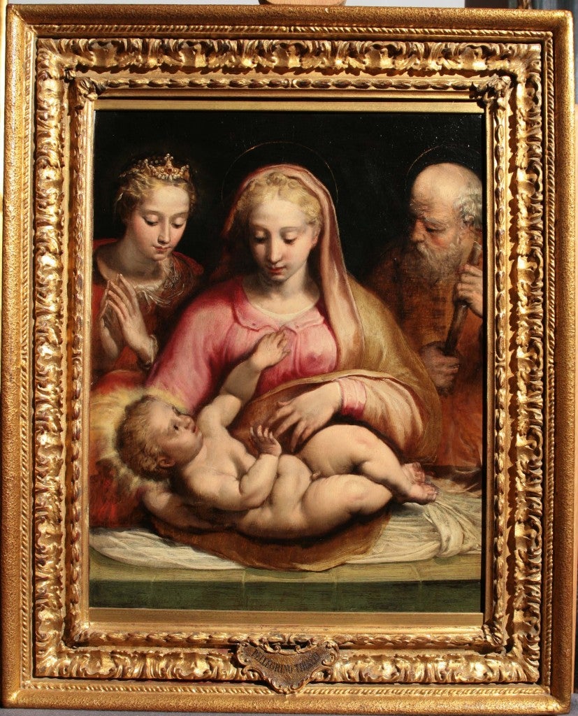 Heilige Familie mit der Heiligen Katharina von Alexandria – Painting von Prospero Fontana