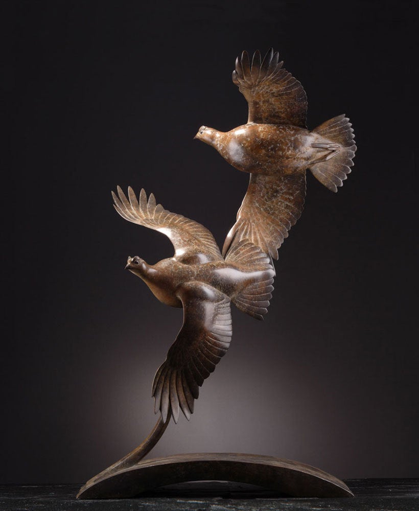 Ian Greensit Figurative Sculpture - Brace of Grouse
