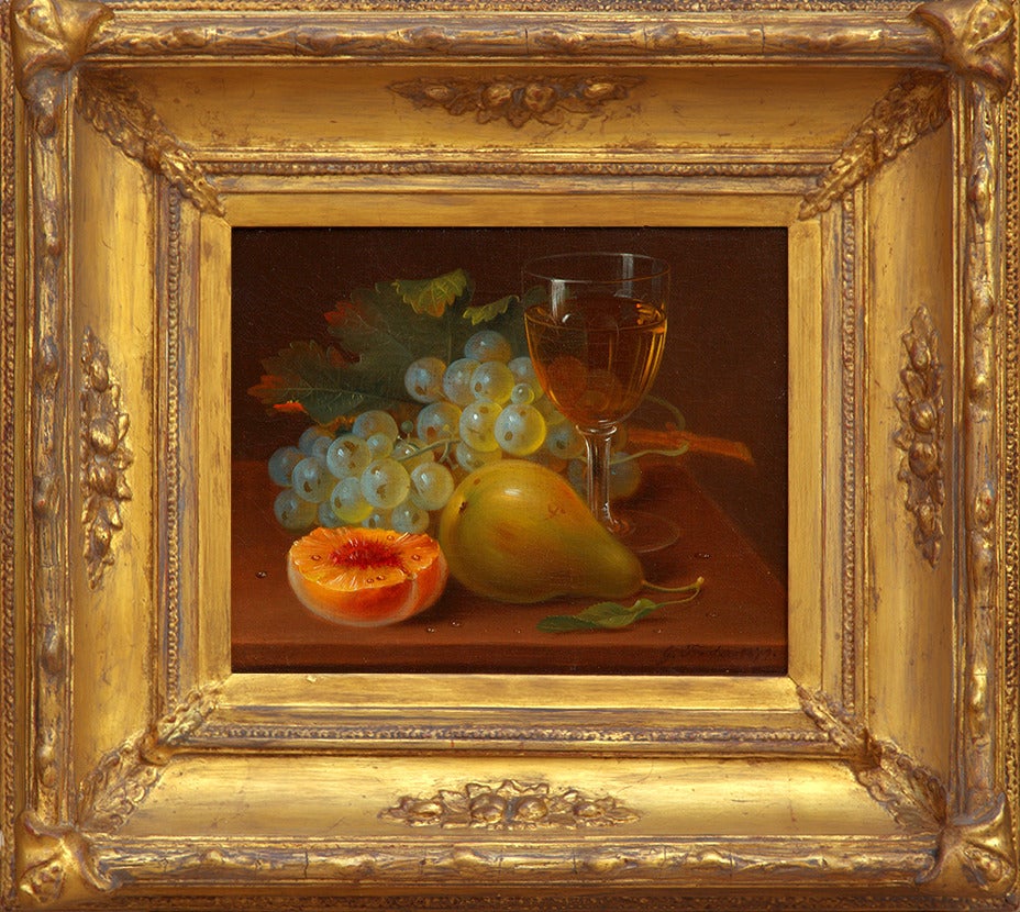 Still Life with Fruit and Wine Glass - Painting by George Forster