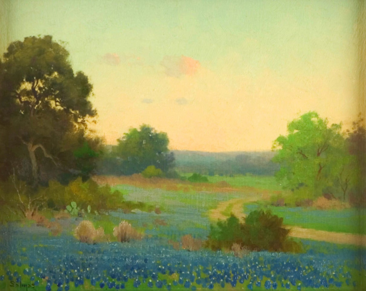 Porfirio Salinas Landscape Painting - Bluebonnets of Texas