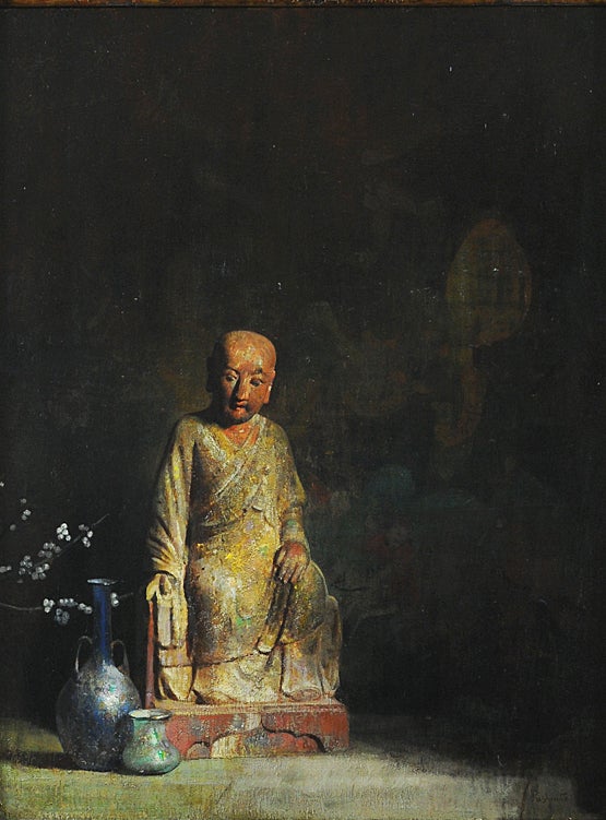Hovsep Pushman Still-Life Painting - "Chinese Figure (Still Life)"
