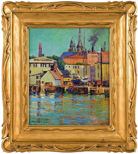 Lumis is best known for her impressionist landscapes and townscapes, and is recognized today for her use of vibrant color in works like Gloucester Wharf. Her earlier works were darker and more tonalist in nature, but after encountering the work of