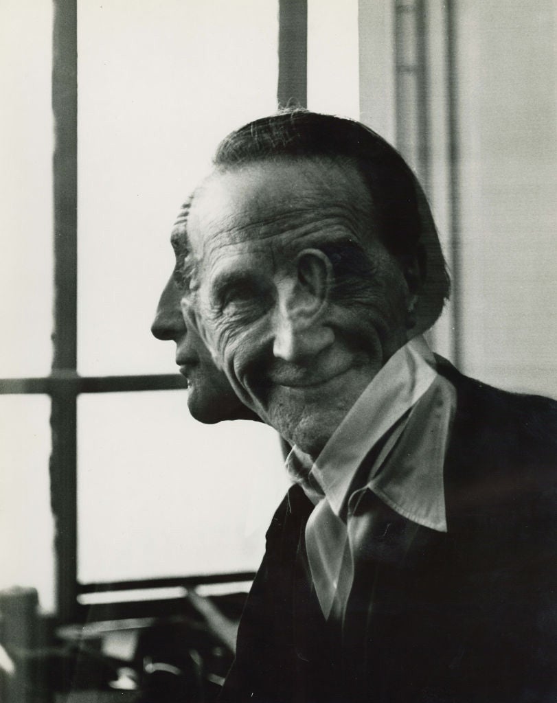 Victor Obsatz Portrait Photograph - Portrait no. 29 (Double exposure: Full face and profile) portrait of Marcel Duchamp