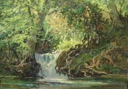 Albert Thomas DeRome Landscape Painting - Los Gatos School Bridge Falls